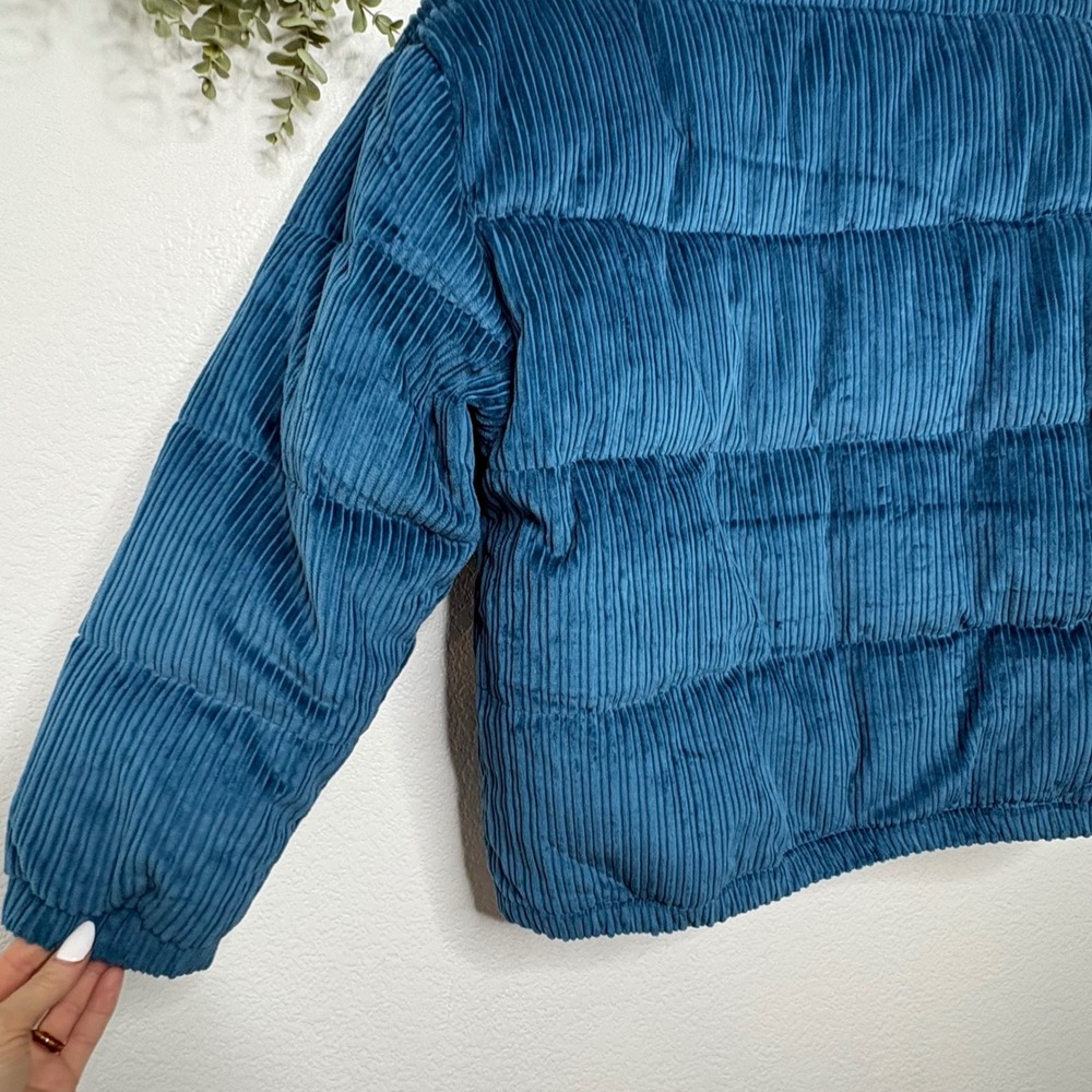 Sundance Teal Blue Corduroy Down Puffer Jacket Floral Paisley Lining Large - Picture 7 of 8
